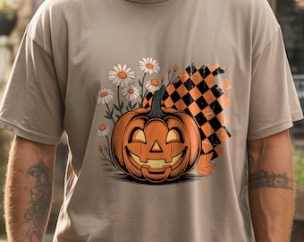 Calabaza de Halloween retro PNG: Clipart floral espeluznante (Descarga digital)