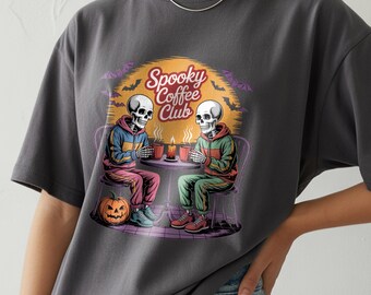 Spooky Coffee Club png: skelet Halloween-clipart (digitale download)