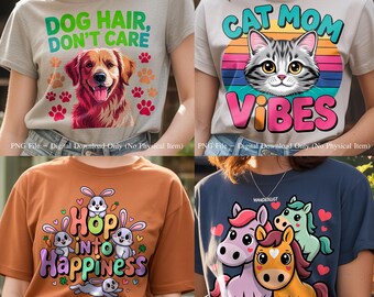 Animal Quotes PNG Bundle | Dog Cat Rabbit Horse Designs (Digital Download)