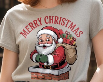 Vintage Santa Merry Christmas PNG | Cozy Holiday Clipart | Santa Fireplace Sublimation Design