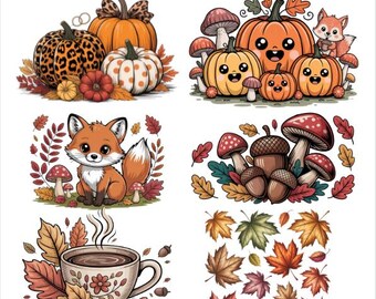 Autumn PNG Clipart Bundle: Pumpkin, Fox, Mushroom (Digital Download)