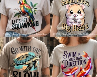 Animal Quote PNG Bundle | Parrot, Hamster, Turtle, Koi Fish (Digital Download)