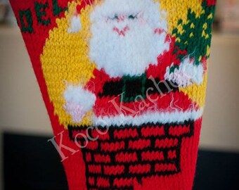 Santa in Chimney Vintage Knit Christmas Stocking Pattern