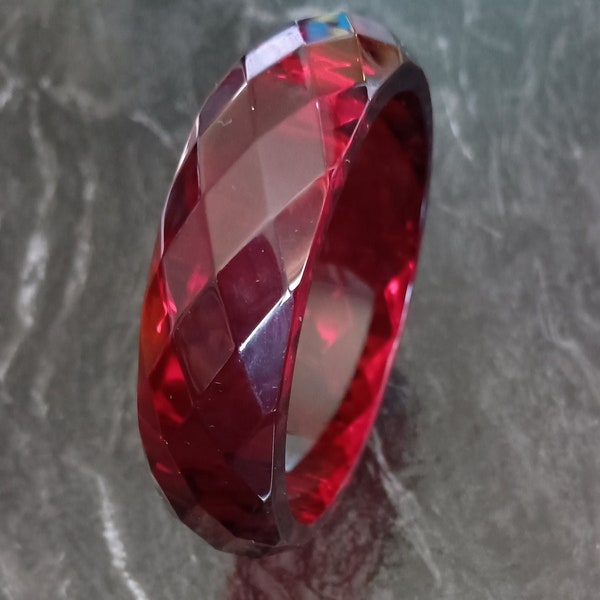 Ruby red faceted Lucite acrylic bangle