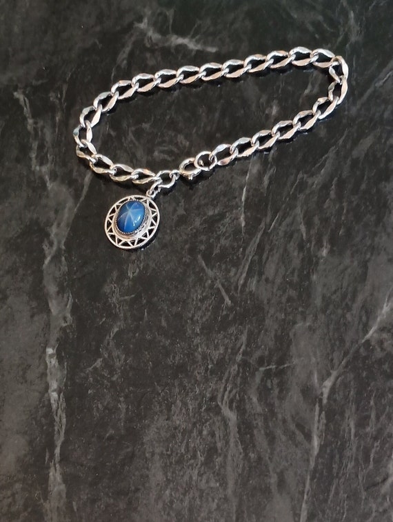 Glass faux star sapphire blue, silvery bracelet 7 