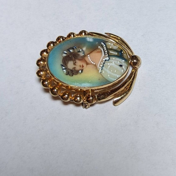 Gold filled portrait brooch lovely lady hand painted … - Gem