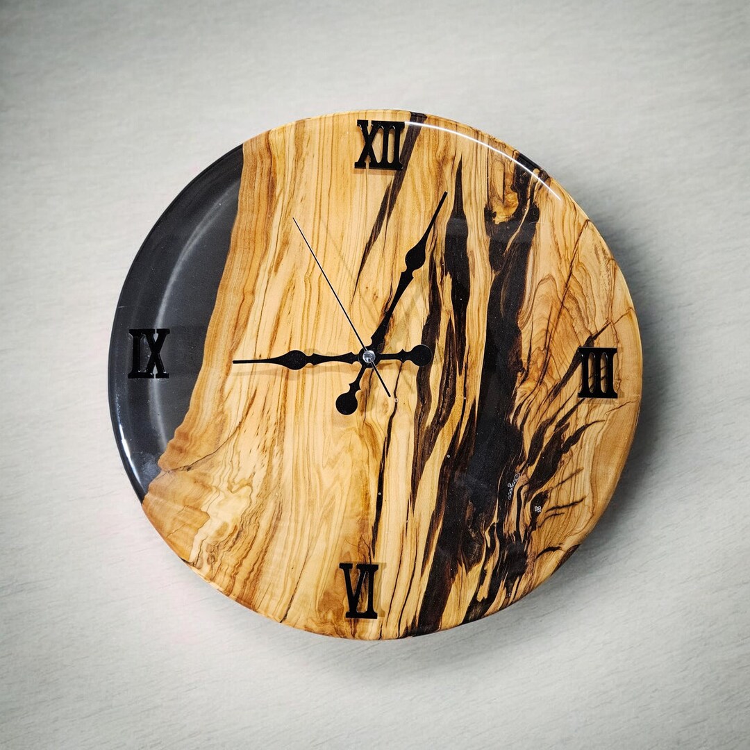 Custom Resin Olive Wood Wall Clock, Live Edge Rustic Epoxy Home Decor ...