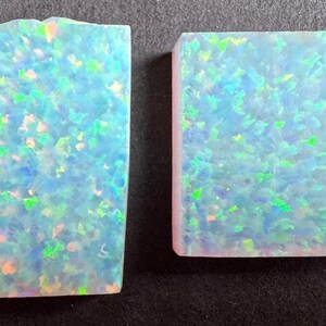 White Opal Raw Slab ( Red Blue Green Fire ) : Lab Created Opal Specimen, Fire Opal Gemstone