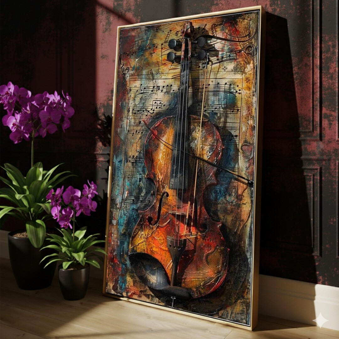 Vintage Violin Canvas Wall Art, Musical Notes Abstract, Classic ...