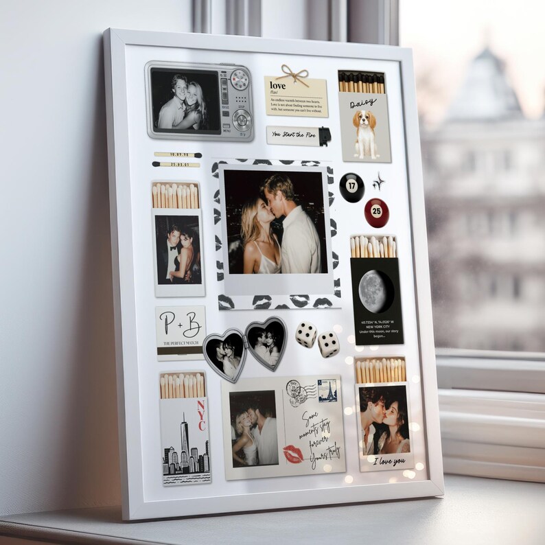 Plantilla de caja de cerillas editable, regalo personalizado de aniversario y cumpleaños para parejas, arte de caja de cerillas personalizado, arte mural romántico imprimible imagen 14
