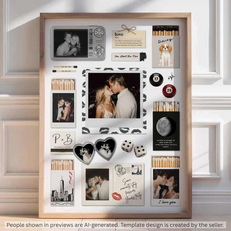 Editable Matchbook Template, Personalized Anniversary & Birthday Gift for Couples, Custom Matchbox Art, Romantic Printable Wall Art image 1