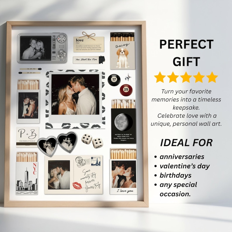 Plantilla de caja de cerillas editable, regalo personalizado de aniversario y cumpleaños para parejas, arte de caja de cerillas personalizado, arte mural romántico imprimible imagen 7