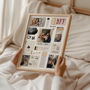 May include: A wooden framed collage featuring multiple photos and decorative elements. The collage includes photos of friends, the word "BFF", and the text "Hailey + Kylie". The overall theme is friendship and memories.