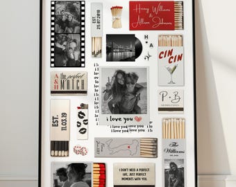Impresión artística de caja de cerillas, plantilla de lienzo DIY, póster de caja de cerillas, regalo de San Valentín imprimible para novios y novias, arte mural de recuerdo de aniversario