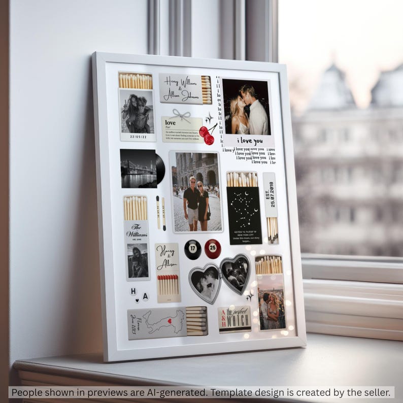 Plantilla de póster personalizada con forma de caja de cerillas, recuerdo de aniversario para parejas (descarga digital) imagen 11