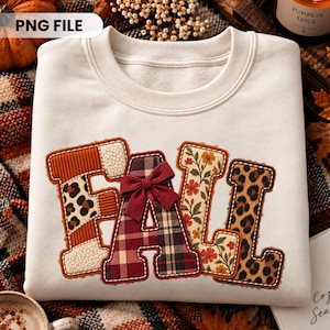Patchwork autunnale PNG, lettere patchwork, fiocco autunnale PNG, leopardo autunnale PNG, applicazione PNG, disegno autunnale a quadri