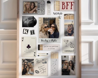 Plantilla de póster de caja de cerillas personalizada, regalo para mejor amiga, impresión de mejor amiga, plantilla editable de Canva