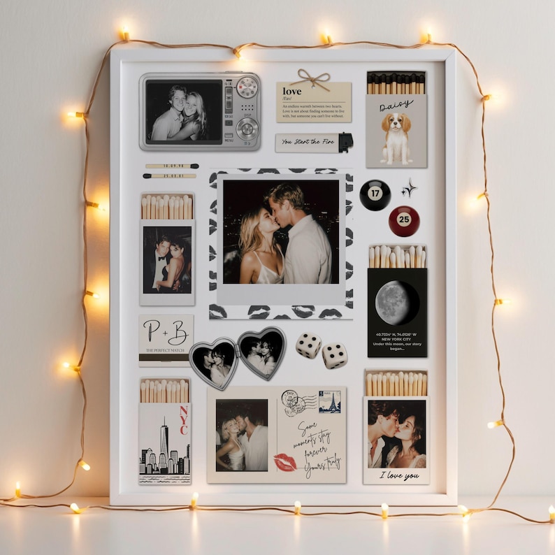 Plantilla de caja de cerillas editable, regalo personalizado de aniversario y cumpleaños para parejas, arte de caja de cerillas personalizado, arte mural romántico imprimible imagen 12