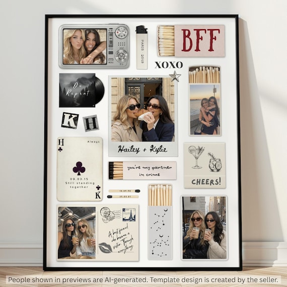 Bestie Birthday Gift Editable Matchbook Art Poster, Custom Matchbox Template, Friendship Keepsake, Printable Canva Template