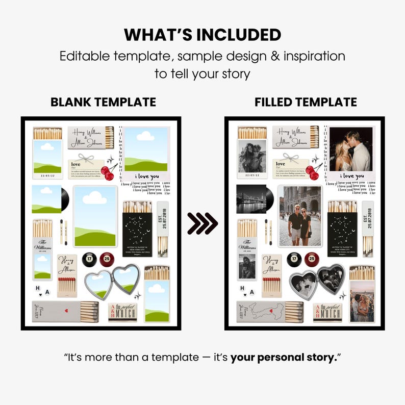 Editable Matchbook Poster Template, Personalized Matchbook, Anniversary Gift for Couples, Canva Template, Digital Download image 6