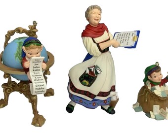 Hallmark 2001 Membership Ornaments - Lettera, Globus & Mrs. Claus - 3 Piece Set