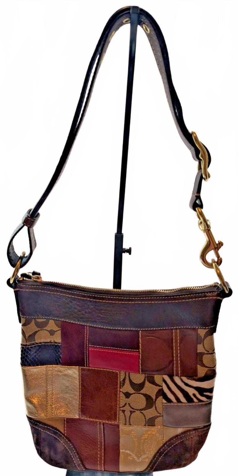 Vintage Coach Holiday Patchwork Shoulder Bag Brown Leather W/ Bag