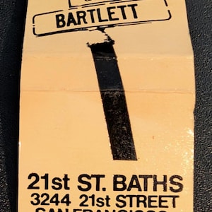 Caixa de fósforos rara e vintage sem cunhagem: &quot;Banhos da 21st St.&quot; - História LGBTQ+ de São Francisco