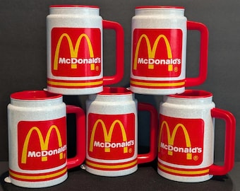 Vintage McDonald's Whirley Travel Thermo Mug W/Lid & Storage Red/Yellow Lot Of 5