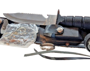 Vintage Survival Kit With Compass/Knife/Sheath/Sharpener