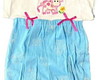 Vintage 1992 Dynopalz Romper – Girls 24 Months – White/Pink/Blue Cow Graphic