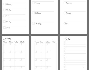 Printable Weekly Planner, Undated, Personal Size, Instant PDF Download, Handletter Font