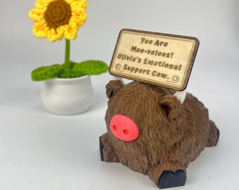 Emotional Support Highland Cow, Cute Cow Desk Decor, Farm Animal Gift for Cow Lovers, Mini Figurine Ring Holder, Kawaii Desk Buddy Gift Idea