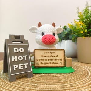 Emotional Support Cow Desk Buddy | Personalized Cow with Custom Wooden Sign | Cozy Farmhouse Decor Gift for Cow Lovers