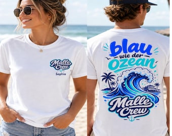 Malle T-Shirt personalisiert mit Namen, Mallorca Trip, Ballermann Outfit Gruppenshirt Malle Crew JGA