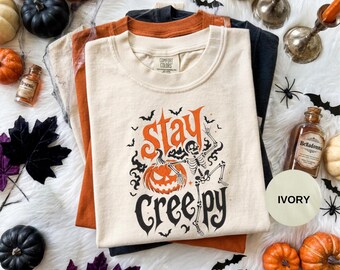 Halloween  Comfort Colors® Vintage Shirt, Retro Spooky Season Tee, Funny Horror Skeleton Pumpkin Graphic Shirt