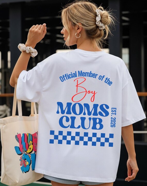Boy Moms Club Shirt, Personalisierbares Mama T-Shirt Backprint, Geschenk Jungs Mama, Muttertag Geschenk Idee
