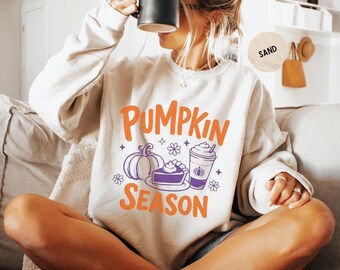 Pumpkin Season Sweatshirt, Fall Halloween Graphic Crewneck,  Autumn Coffee Lover Sweatshirt, Halloween Gift For Mom Sister