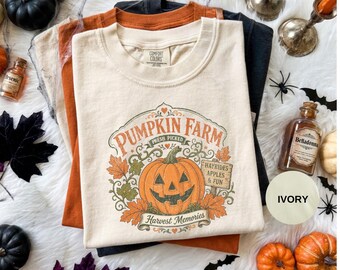 Halloween  Comfort Colors® Pumpkin Farm Shirt, Retro Spooky Season Tee,  Vintage Autumn Pumpkin Patch, Halloween Harvest, Cozy Fall Gift