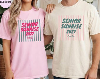 Custom Senior Sunrise 2027 T-Shirt, Summer Stripes High School Senior Tee, Class of 2027 Shirt, Back to School