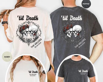 Custom Couple Matching Halloween Comfort Colors® T- Shirt, Skeleton Bride Shirt, Spooky Couple Anniversary Gift, Wedding Date Newlywed