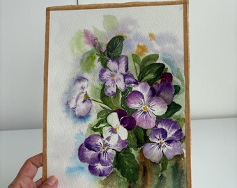 Hand-Painted Watercolour Pansy Bouquet, Original Floral Art (19x28cm)