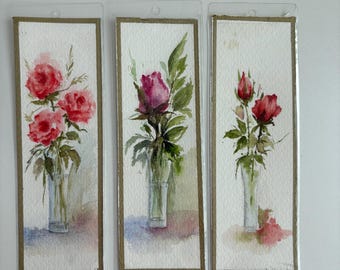Handpainted Watercolour Rose Bookmark — Original Art