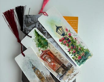 London Watercolour Bookmark — Handpainted Original Art with Silk Tassel