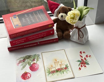 Original Hand-Painted Watercolour Christmas Cards, Handmade Festive Greeting Cards