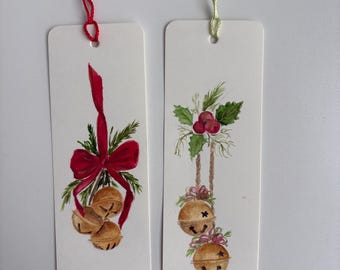 Hand painted Christmas bookmark single or set Original wotercolour Xmas bookmark Tassel Bookish Gift Stocking Stuffer