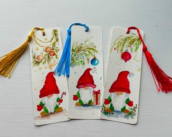 Hand Painted Christmas Watercolor Bookmark | Original Holiday Book Lover Gift | Handmade by HayedeArt