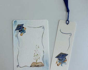 Hand-Painted Watercolour Graduation Gift Set | Bookmark & Greeting Card | Personalised Gift for Book Lovers