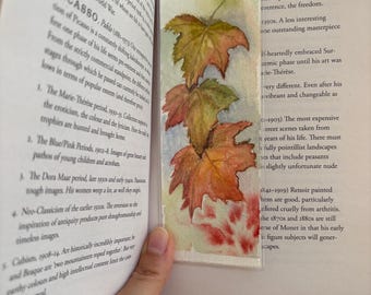 Hand-Painted Autumn Watercolour Bookmark, Maple Leaf Bookmark, Fall Botanical Art, Handmade Book Lover Gift