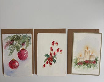 Weihnachtskarten – Handgemaltes, signiertes Original-Aquarellgemälde – Innenseite unbedruckt