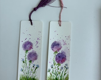 Hand-Painted Purple Flower Watercolour Bookmarks – Set of 2, Botanical Book Lover Gift